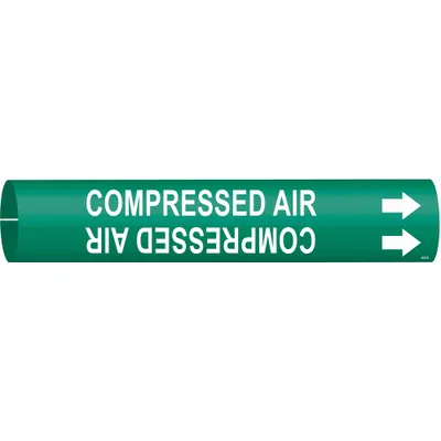 BRADY Pipe Marker: Compressed Air, Green, White, Fits 1 1/2 to 2 3/8 in Pipe O.D. - Compressed Air Snap-On Pipe Markers