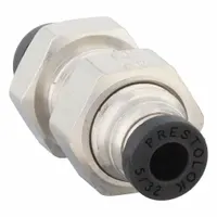 Nickel-plated brass union fitting with push-to-connect ends for 5/32 in OD tubing. Used in pneumatic systems and fluid handling to join two tubes without tools. Suitable for compressed air and inert gas applications