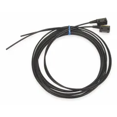 Through-beam fiber optic cable for use with fiber optic sensors. Features a 5/64 in diameter cylinder pin cable head and 2 m cable length. Suitable for object detection in industrial automation, packaging, and material handling applications.