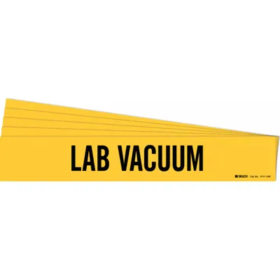 BRADY Pipe Marker: Lab Vacuum, Yellow, Black, Fits 8 in and Larger Pipe O.D. - Lab Vacuum Adhesive Pipe Markers