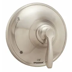 Trim kit for CPV-PB Speakman shower valves. Includes a zinc handle and a circular plastic trim plate with a nickel finish. Used to complete valve installation in residential or commercial bathrooms.