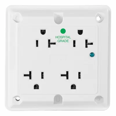 LEVITON Quadruplex Receptacle Outlet: Hospital Grade, Quad, 5-20R, White, 125V AC - General Purpose Receptacles