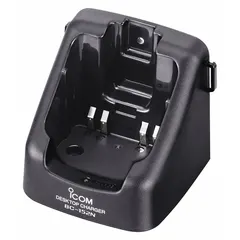 Single unit base charger for ICOM M88 series radios. Charges one radio at a time. Operates on 13.8 V DC input. Suitable for desktop or base station use in communication setups.