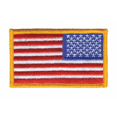 HEROS PRIDE Embroidered Patch: Reverse/U.S. Flag, 3 3/8 in x 2 in, Gold, Plastic, Sew-On - Embroidered Emblems