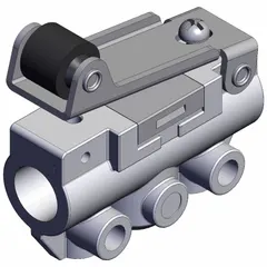 Roller-actuated, side-ported body manual air control valve with 3 ports and 1/8 in BSPT connections. Used in pneumatic circuits for selecting the higher of two input pressures, enabling logic functions in industrial automation, packaging, and material handling systems.