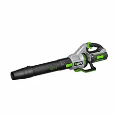 Battery-powered handheld blower from the EGO POWER+ line. Delivers 765 cfm maximum air flow and 200 mph maximum air speed for clearing leaves, grass clippings, and debris from lawns, driveways, and patios. Operates cordlessly with EGO's 56V ARC Lithium battery system.