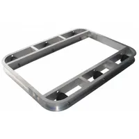 This open-deck aluminum pallet dolly has a 4,000 lb capacity and a silver finish. It features six axle-mounted solid casters with 3 1/2 in diameter and includes a tilt function for easier load positioning. Used for moving palletized loads in warehouses, factories, and distribution centers