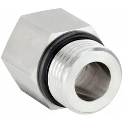 This 316 stainless steel pipe fitting is a straight connector with 3/8 inch male threaded and female NPT threaded ends. Designed for extreme-pressure applications up to 6,000 psi, it is used in high-pressure fluid systems requiring secure connections in hydraulic and pneumatic circuits.