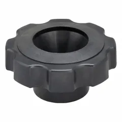 This snap-lock knob features an 8-arm design for secure manual grip and threaded fastening. Constructed from plastic with an M6 thread and 22 mm thread length, it is suited for adjustment and locking applications on machinery and equipment requiring frequent hand-tightening.
