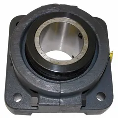 Flange-mount tapered roller bearing with a 1 7/16 in cylindrical bore, cast iron housing, and set screw locking. Overall length is 4 5/8 in, mounting bolt size is 1/2 in, and lubricant is NLGI #2 equivalent. Suitable for moderate-speed, high-radial-load applications in industrial machinery.