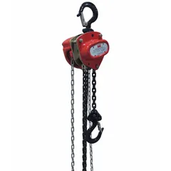 This manual chain hoist features a hook-mounted design for direct attachment to an overhead support. With a 500 lb lifting capacity and 10 ft lift length, it is suited for manually lifting and positioning loads in industrial maintenance, assembly, and warehousing applications. The steel body provides structural support, and the unit does not include overload protection.