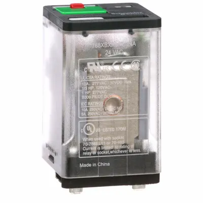 SCHNEIDER General Purpose Relay: Socket Mounted, 10 A Current Rating, 24V AC, DPDT - Socket-Mounted Relays