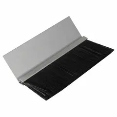 This brush weatherseal features a 2 in brush with a 1-7/8 in 45° angled holder, supplied in a 10 ft overall length. It is used to seal gaps around industrial doors, dock doors, and material handling openings, blocking drafts, dust, and pests while allowing door movement.