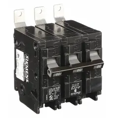 Three-pole miniature circuit breaker rated 60 A at 240V AC, with a standard trip type and maximum interrupting rating of 65kA at 240V AC. Designed for bolt-on mounting in P1 panelboards, it provides overcurrent protection in three-phase electrical distribution systems.
