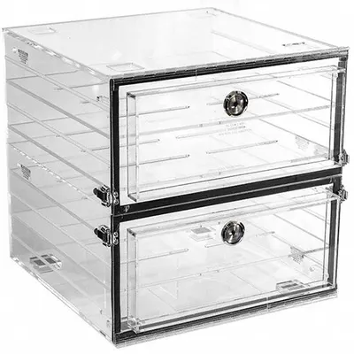 PLAS-LABS Acrylic Desiccator with Gas Port: Rectangular, 3.1 cu ft Capacity, Acrylic - Non-Vacuum Desiccators