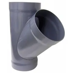 PVC wye branch fitting for 14 in duct diameter with a 45° angle and 31 3/4 in overall length. Used in ventilation and ducting systems to split or combine airflow, suitable for fume exhaust, dust collection, and material handling applications requiring corrosion resistance.