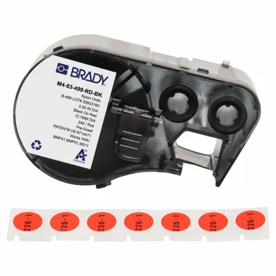 BRADY Combined Label and Ribbon Cartridge: Circle, 1/2 in, Cryogenic Autoclavable Nylon - Brady Thermal Transfer Precut Label Roll Cartridges