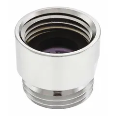 This universal aerator adapter connects showerheads to plumbing systems via a 1/2 in FNPT connection. It includes a built-in E-US type flow regulator that maintains constant flow from 20 to 80 psi, ensuring consistent water performance in residential and commercial showers.
