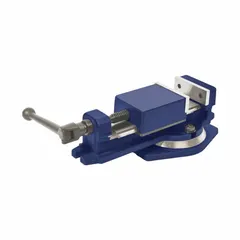 Swivel-base milling machine vise with 6 in max jaw opening and 2 13/64 in throat depth. The swivel base enables angular positioning of the workpiece without unclamping, facilitating angled milling, drilling, and grinding operations.