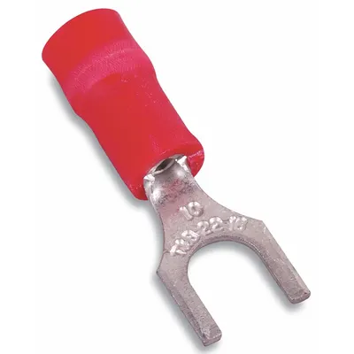 STA-KON Fork Terminals: Red, Vinyl, #8 Stud Size, 22 AWG – 16 AWG Wire Range, Std Fork - Insulated Fork Terminals
