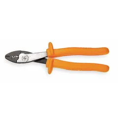 This pliers-style crimper is designed for insulated crimping of wire connectors and terminals. It accommodates wire sizes from 10 AWG to 22 AWG and has a 10-inch overall length. The tool is non-adjustable, making it suitable for electrical installation and maintenance tasks.