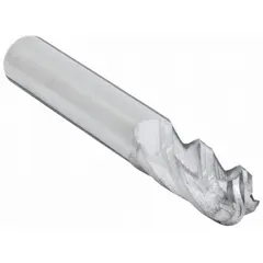This carbide ball end mill has a 5 mm diameter, 4 flutes, 16 mm length of cut, and 51 mm overall length. It is designed for general-purpose milling of steels and alloys, suitable for 3D contouring, profiling, and slotting operations.