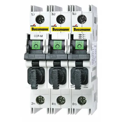 BUSSMANN Fuse Block: Finger-Safe, 3 Pole, 240 V AC, DIN Rail Mounting - Midget Fuse Blocks