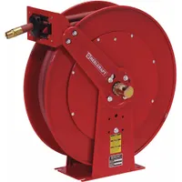 Spring Return Hose Reel: 50 ft (3/4 in I.D.), 3/4 in MNPT, 250 psi Max Op Pressure, Red, NPT x NPT (MPN 83050 OLP-RH)