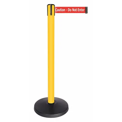 QUEUEWAY Barrier Post with Belt: Red, No Pattern, Caution Do Not Enter, 10 ft Belt Lg - Message Retractable Belt Post Barriers