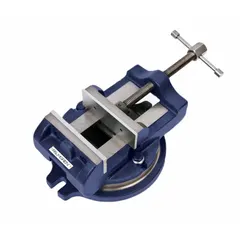 This swivel-base milling machine vise from PALMGREN features a 4-inch maximum jaw opening and 1 3/4-inch throat depth. The swivel base allows angular positioning for milling, drilling, and grinding operations without unclamping the workpiece.