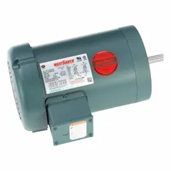 This 2 hp, 3-phase AC motor features a C-face mount and totally enclosed fan-cooled (TEFC) enclosure for protection in dusty or damp environments. It operates at 3490 RPM at 60 Hz, accepts 230/460V AC, and draws 4.8/2.4 A full load current. Includes a thermal overload protector (T-stat). Suitable for pumps, fans, conveyors, and machine tools.