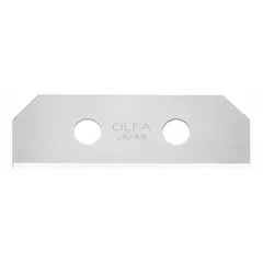 Steel replacement blades with a straight edge and standard tip. Each blade measures 2 1/8 in length, 23/32 in width, and 0.015 in thickness. Suitable for cutting cardboard, paper, vinyl, and thin plastics in general trimming and scoring tasks.