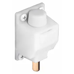 This sliding door lock from PRIME-LINE measures 1 inch in width and 1 3/4 inches in height. It is designed to secure sliding doors in residential or commercial applications, providing a simple locking mechanism to prevent unauthorized opening.