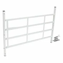 Carbon steel window security bar with white finish. Features 4 bars, fixed installation, and adjustable width from 32 1/2 in to 54 in. Height is 21 1/4 in. Suitable for mounting inside or outside to reinforce windows against forced entry in residential or commercial settings.