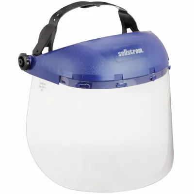 SELLSTROM Face Shield: Clear, Uncoated, Reusable, 12 in Visor Wd, 8 in Visor Ht - General Purpose Single-Crown Face Shields