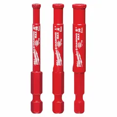 This 3-piece diamond-grit hole saw kit is designed for cutting clean holes in porcelain tile and masonry. The carbide grit edge provides durability for abrasive materials, making it suitable for plumbing, electrical, and renovation work where precise openings are needed in hard surfaces. Maximum cutting depth is 1-1/2 in.