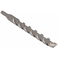Round-shank masonry drill bit for hammer drilling in concrete, brick, and block. 5/16 in diameter, 12 in overall length with 10 in maximum drilling depth. Suitable for creating anchor holes or routing conduits in construction and renovation.