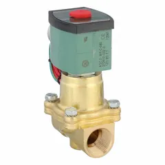 This 2-way, 2-position normally closed solenoid valve is designed for high flow applications. It features a 3/4 in pipe size, 120V AC voltage, and a watertight coil enclosure suitable for environments where moisture protection is required. The valve provides reliable on/off control of compatible liquids or gases.