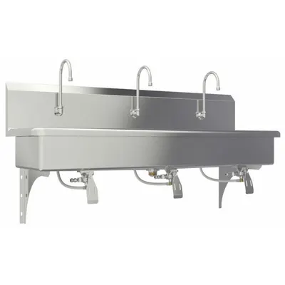 SANI-LAV Wash Station: 3 Stations, 8 in Bowl Dp, 57 in Bowl Lg, 16 1/2 in Bowl Wd - Three-Station Wall-Mounted Wash Stations with Faucets