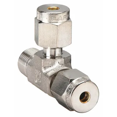 PARKER Compression Tee Fitting: 1/8 in OD x 1/8 in Pipe x 1/8 in OD Fitting Size - Double-Ferrule Stainless Steel Fittings