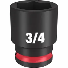 This 3/8" drive impact socket features a 3/4" SAE 6-point standard profile with friction retention. The black phosphate finish provides corrosion resistance. Suitable for high-torque fastening and loosening in automotive and industrial maintenance applications.
