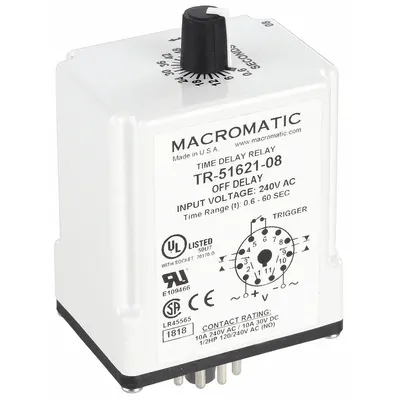 MACROMATIC Single Function Time Delay Relay: Socket Mounted, 240V AC, 10 A - Socket-Mounted Relays