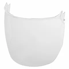 Clear polycarbonate replacement visors for general-purpose face protection. Reusable and sold in a pack of 5. Overall height 9 inches. Suitable for use with compatible face shield headgear in industrial environments.