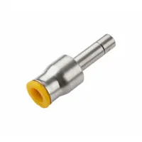 Nickel-plated brass tube fitting with Push-to-Connect x Push-to-Connect configuration for connecting 6 mm OD and 10 mm OD tubing. Enables tool-free installation in pneumatic or fluid systems for efficient assembly and maintenance