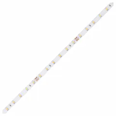 This 24V DC dimmable LED tape light delivers 113 lumens at 1.5W per 16 3/8 ft spool with a 2700K warm white color temperature. The top bend design allows flexible installation in coves, under cabinets, and display cases. Maximum run is 55 ft.