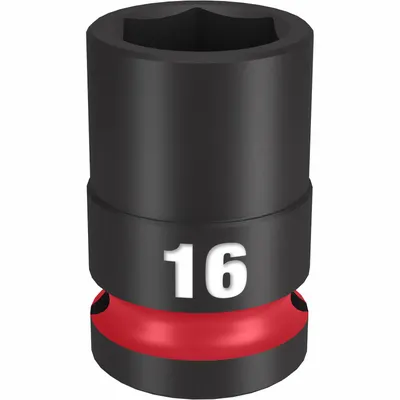 MILWAUKEE Standard Impact Socket: 1/2 in Drive Size, Metric, 16 mm Socket Size, 6-Point - 1/2" Drive Impact Sockets