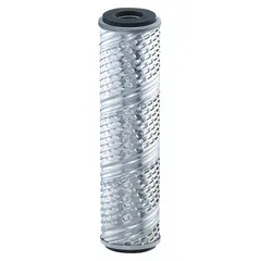 Pleated water filter cartridge with 5-micron rating and ETP Steel filter media. Rated for 7 gpm flow with 19 3/4 in overall height. Used for particulate removal in process water, cooling loops, and pre-treatment applications.