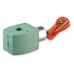 This REDHAT solenoid valve coil is designed for use with ASCO and REDHAT valves in hazardous locations. It operates at 110V/120V AC, consumes 10.1W, and features 18-inch leads for electrical connections. The coil enclosure is rated for hazardous locations without a junction box.
