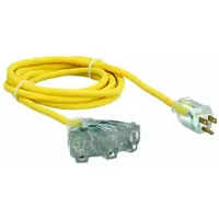 APPROVED VENDOR Extension Cord: Outdoor Use, 10 ft Lg, 3 Outlets, 5-15P, 14/3, SJTOW, Yellow