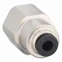 This LEGRIS tube fitting connects 1/2 in OD nylon tubing to a 1/4 in FNPT port. It features a nickel-plated brass body with a silver finish and a push-to-connect design for quick installation. Supplied as a 10-pack, it is used in pneumatic and fluid-handling systems for industrial automation, packaging, and material handling